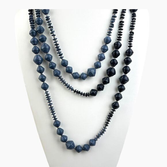 Necklace Blue Paper Beads Extra Long 82" Endless Boho Artistic Fashion Statement - Picture 7 of 9